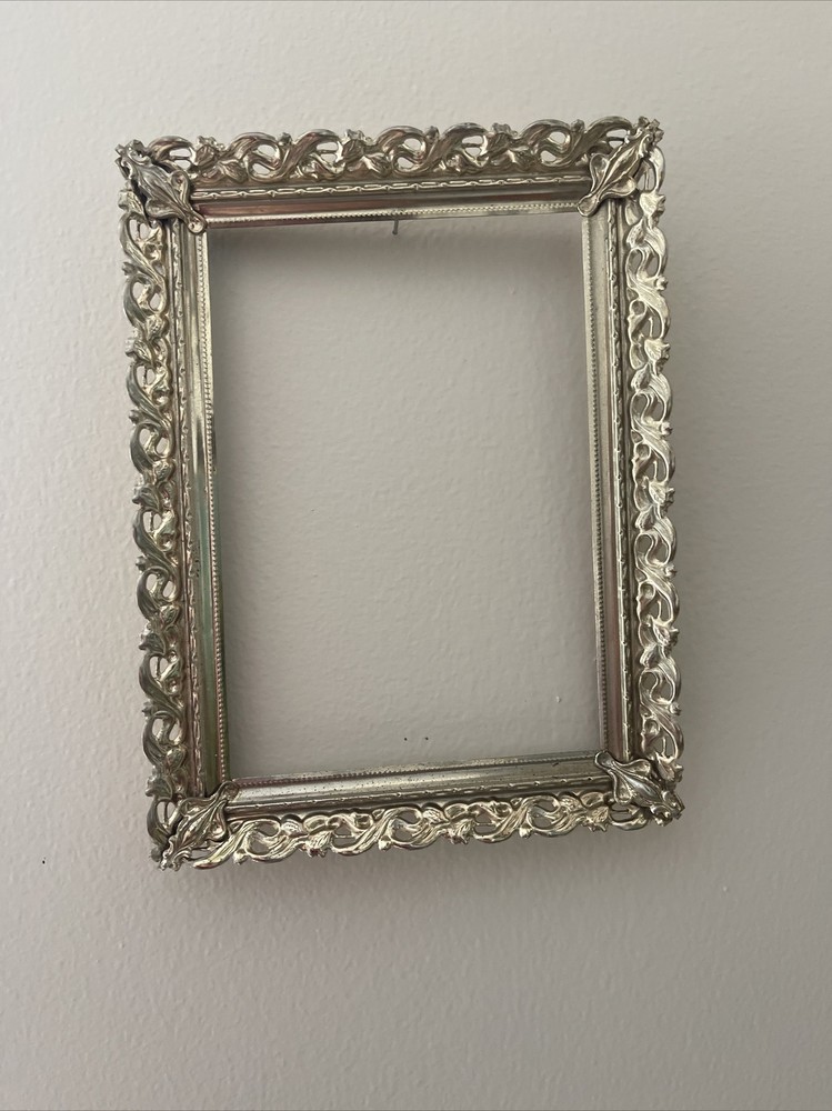 Vintage Regency Gold Tone Metal Filigree Picture Frame Holds 5