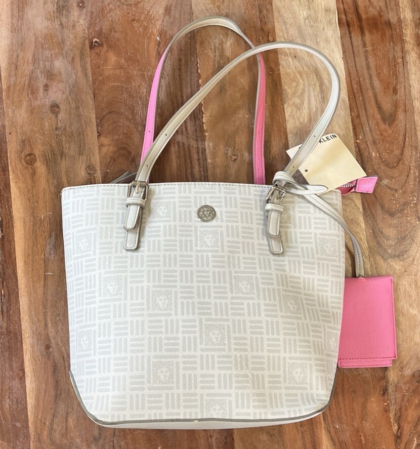 Anne Klein White Pink Tote Handbag Lily Tote Pink White Purse