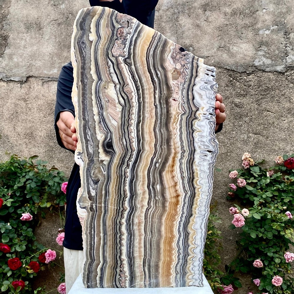 9.9LB Natural Banded Zebra Calcite Polished Slab for Crystal Healing & Reiki