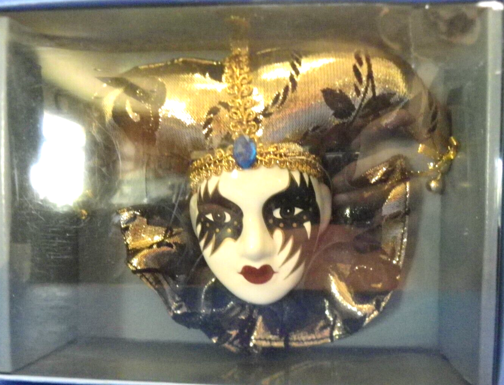 Venetian Wall Hanging Mask Harlequin Jester Hat Gold Brocade & Sateen Fabric New