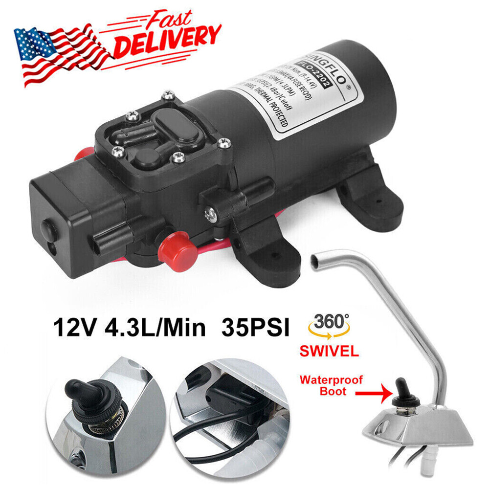 12V Water Pump Self Priming Camping Boat Caravan Pressure Tap 4.3Lpm Faucet