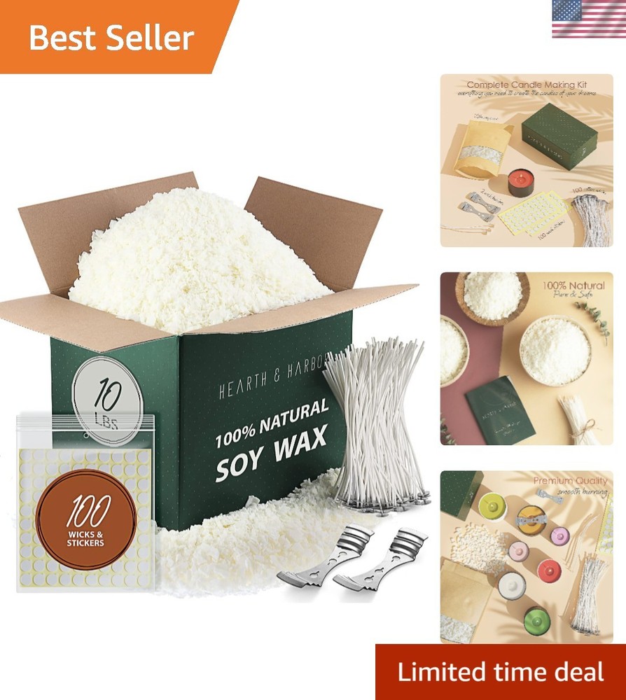 Beeswax-Free 10 Lbs Organic Soy Wax Flakes - Eco-Friendly Candle Making Set