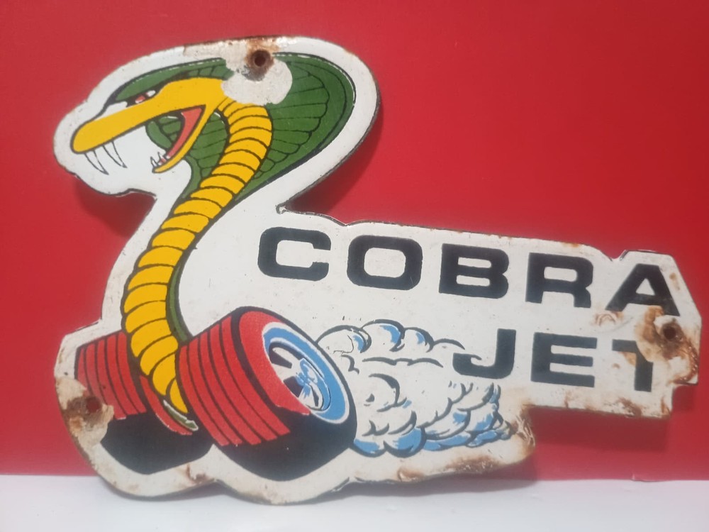 Vintage Ford COBRA JET Engine Dealer Porcelain Enamel Sign 7