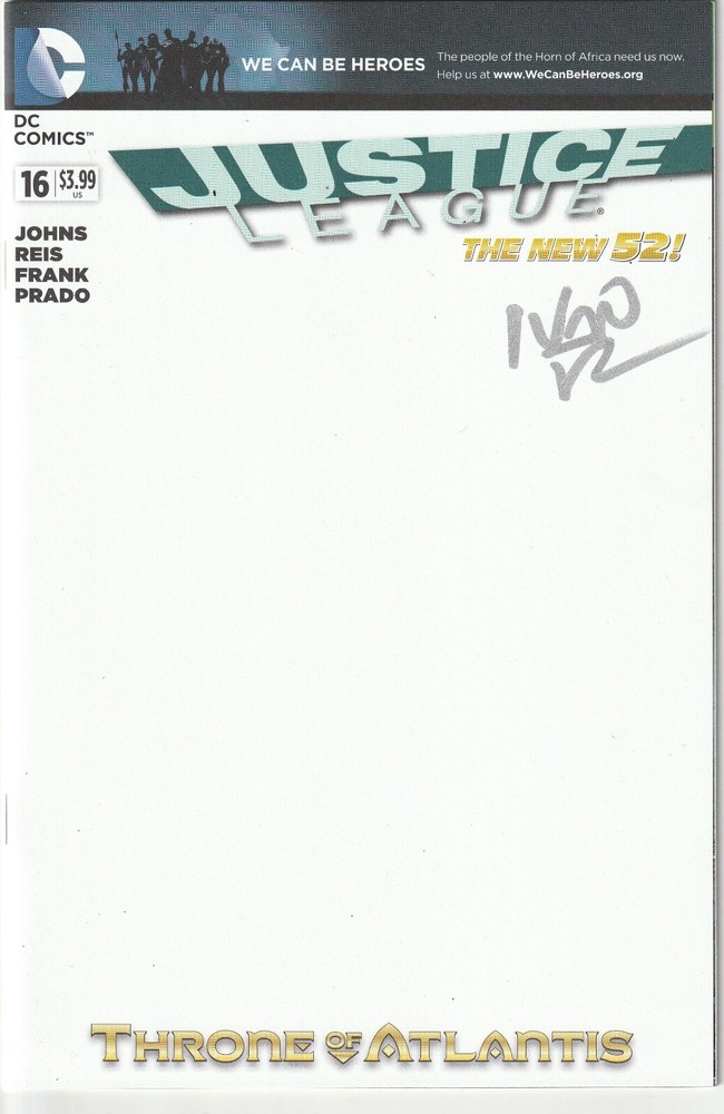 Justice League #16 Blank Variant NM 2011 Signed by Ivan Reis DC Series [Q3]