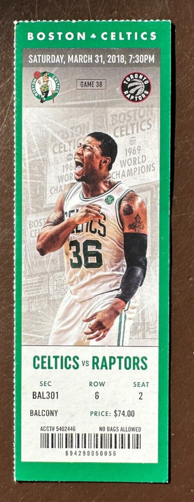Boston Celtics 3/31/2018 NBA ticket stub vs Toronto Raptors