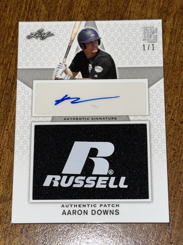 Aaron Downs 2020 Leaf Perfect Game 1/1 Patch Auto Mississippi St Bulldogs-image