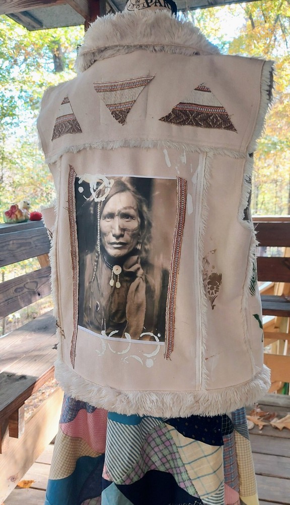 Ladies Vest Native Warrior Wearable Art large