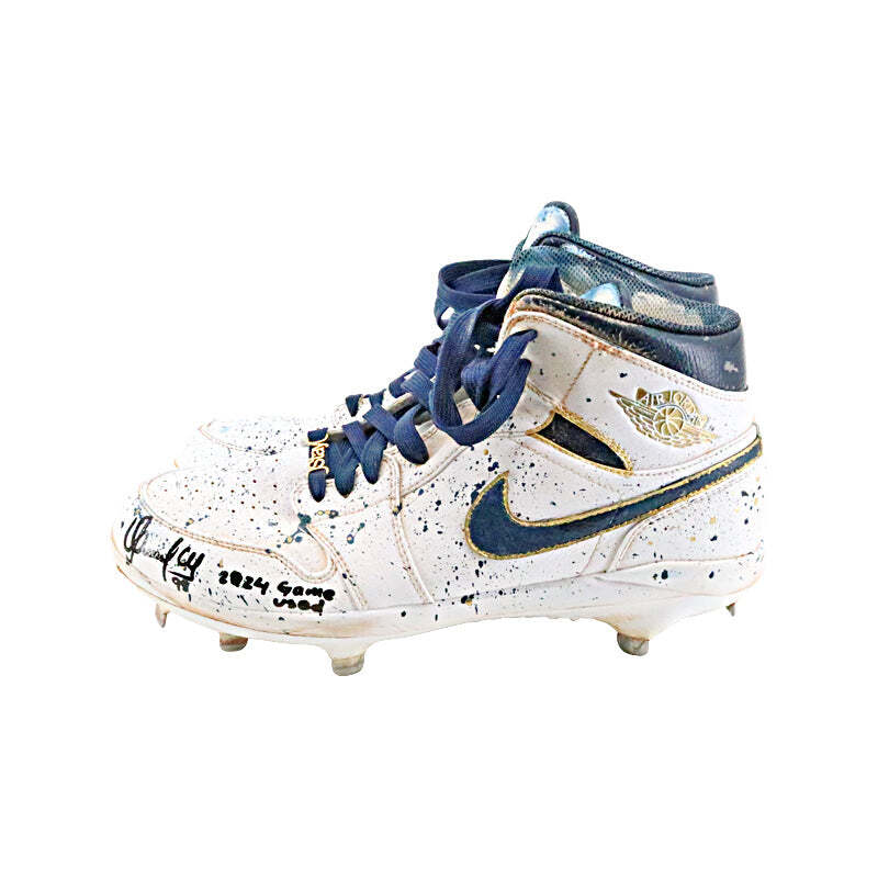 Oswaldo Cabrera Yankees Signed Jordan 1 Custom Wht/Gld Splatt Game Used Cleats