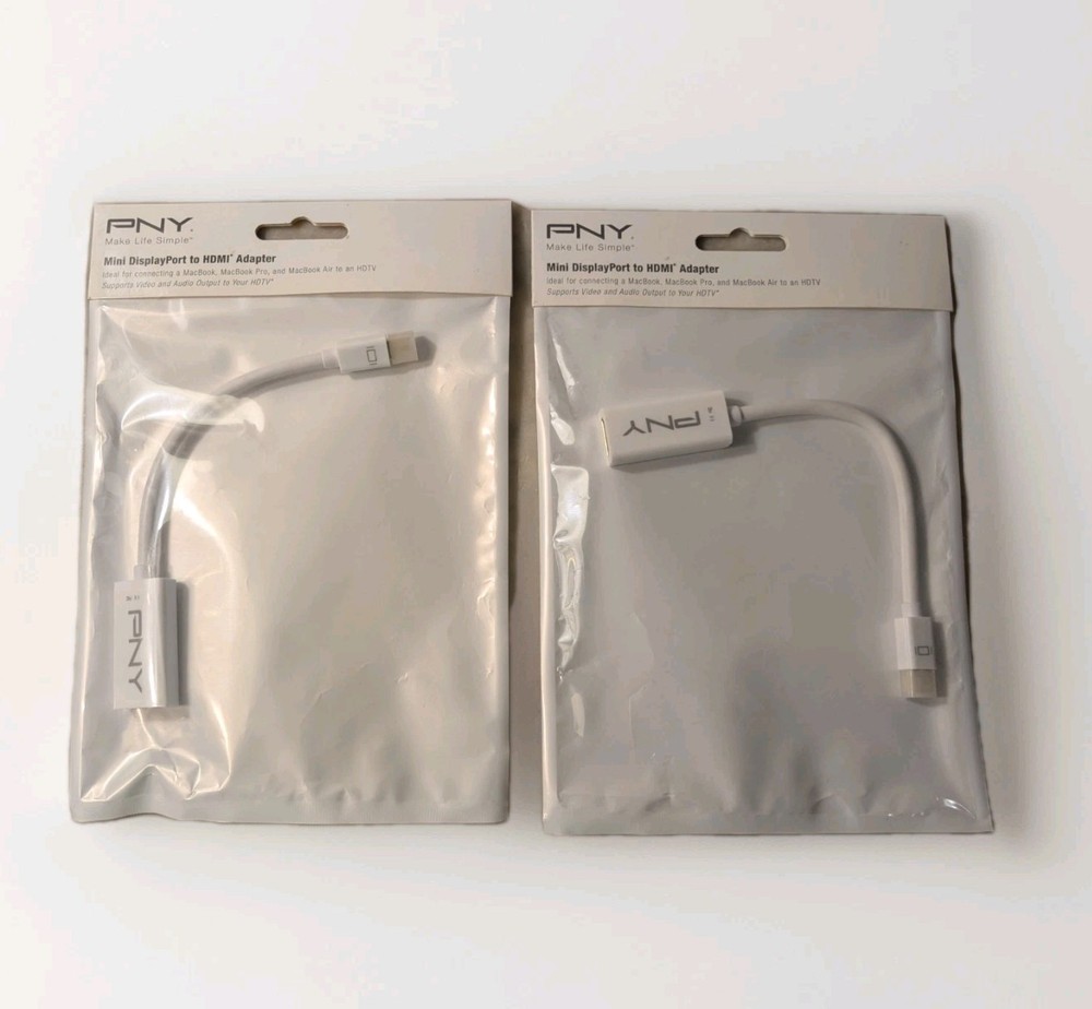 New Lot Of 2 PNY Mini DisplayPort to HDMI Adapter For MacBook White