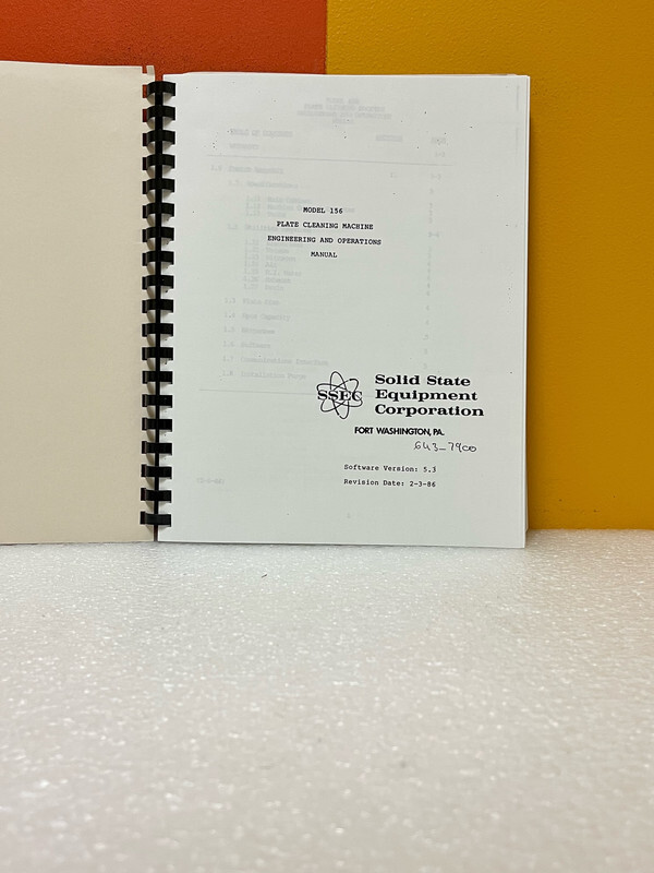 Solid State Equipment Model 156 Plate Cleaning Machine Engineering & Ops Manual