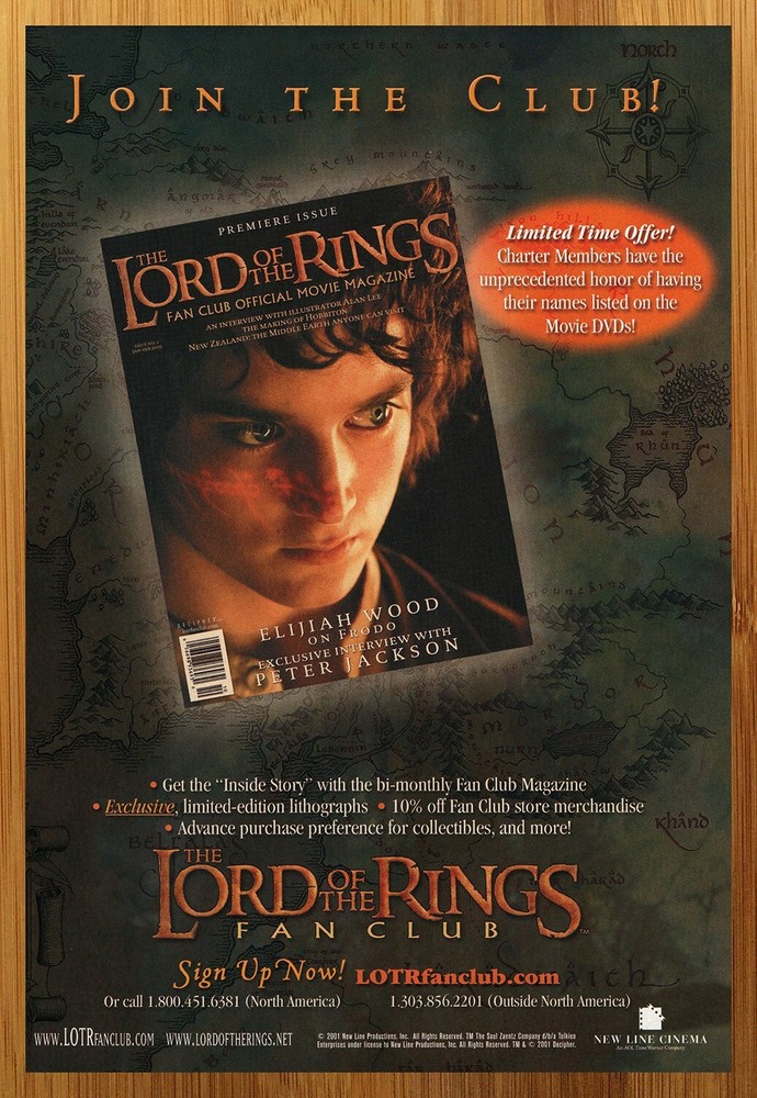 2001 Lord of the Rings Movie Fan Club Print Ad/Poster Frodo Elijah Wood LOTR Art-image