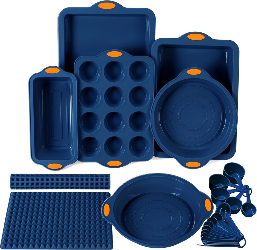 8 in 1 Navy Blue Silicone Baking Set - Nonstick Pans and Molds for Every Baker