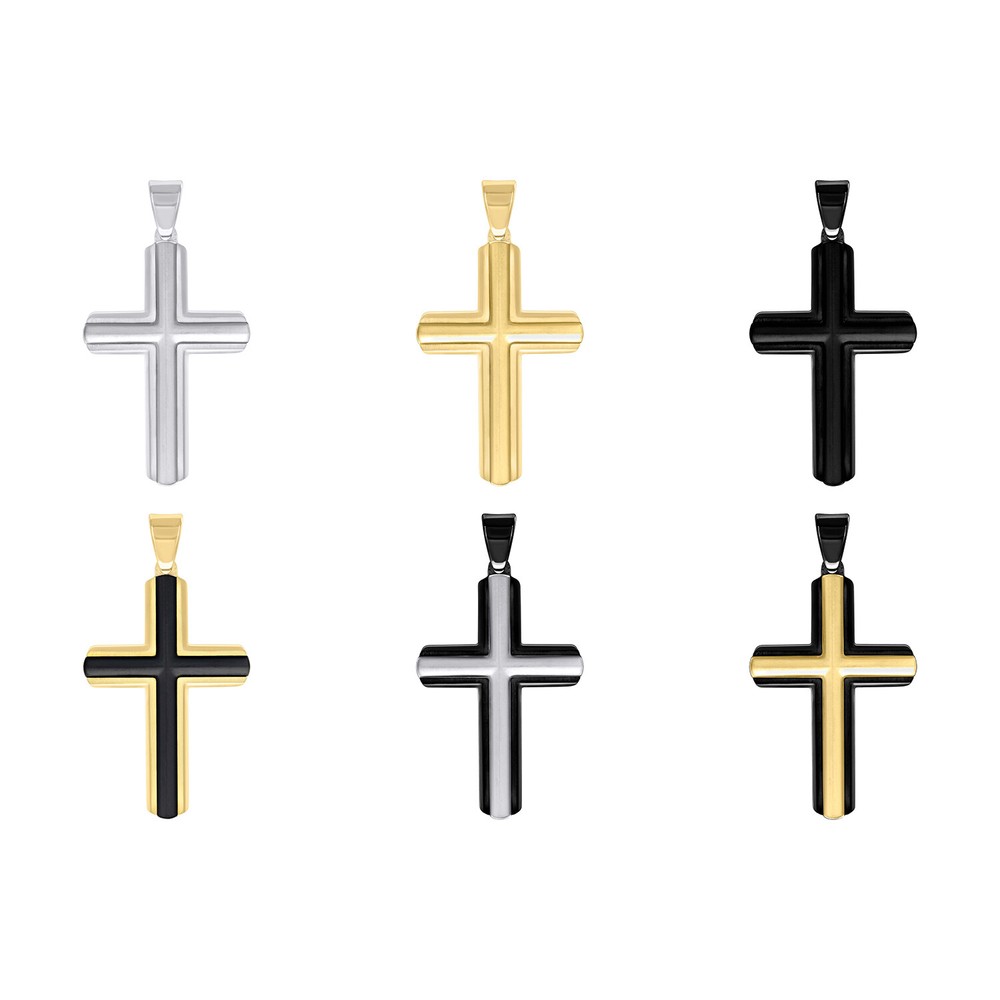 Stainless Steel Men's Rounded Cross Pendant Religious Charm | Color Options
