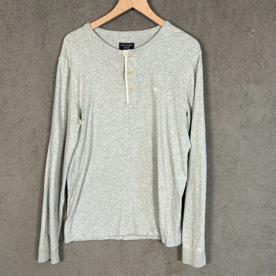 Vintage Abercrombie & Fitch Mens Y2K Henley Size L Moose Logo Preppy Cotton-image