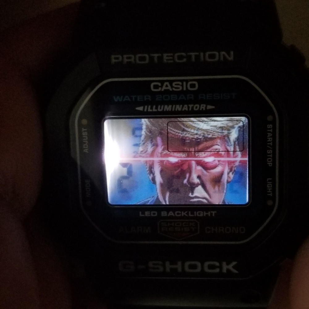 Casio G-Shock DW5600UE rare custom Donald Trump red laser eyes LED backlight