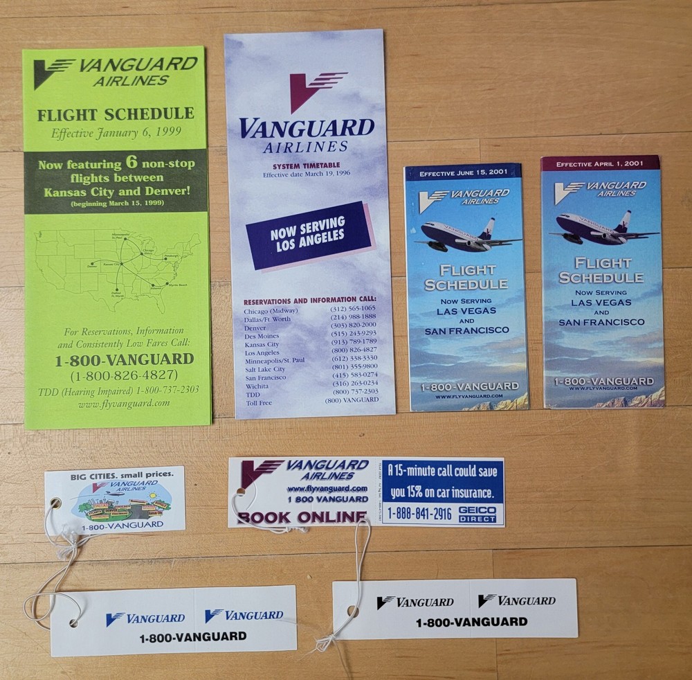 VANGUARD AIRLINES - MEMORABILIA LOT - 8 ITEMS