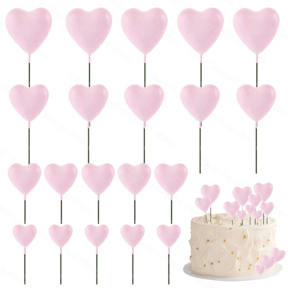 20pcs 3D Heart Cake Toppers Mixed Sizes for Valentine Cupcakes Wedding Cakes