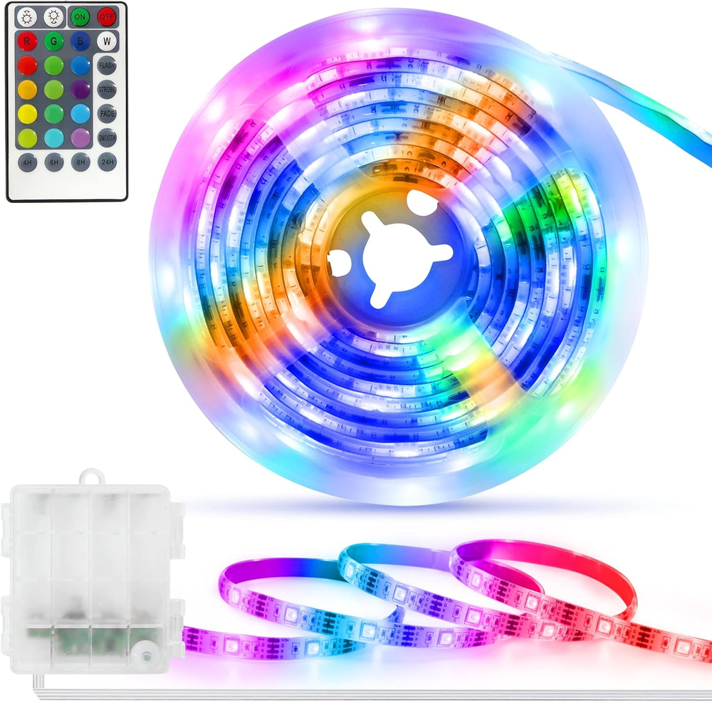 Battery Powered LED Strip Lights RGB, 60 LED 5050 Color Changing TV Backlights w