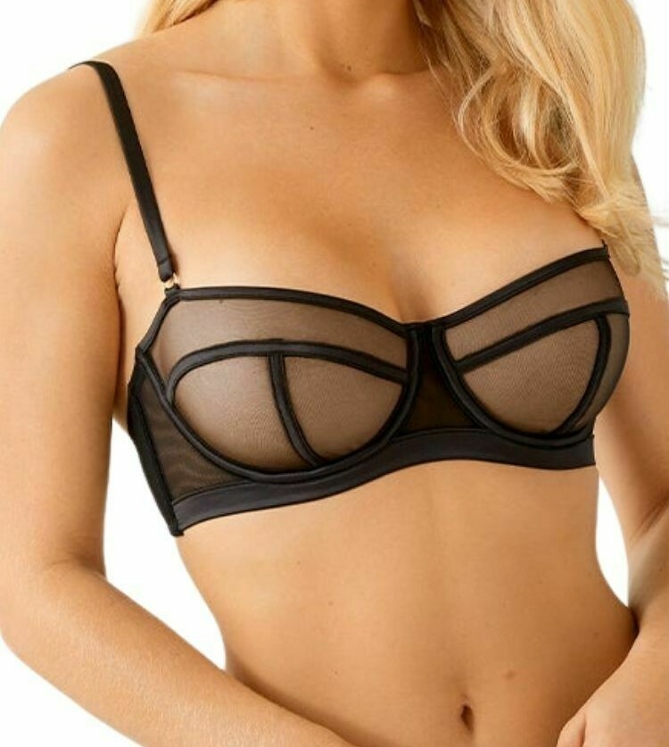 Figleaves Pimlico Bra Size 32E Black Sheer Mesh Underwired Full Cup 753099