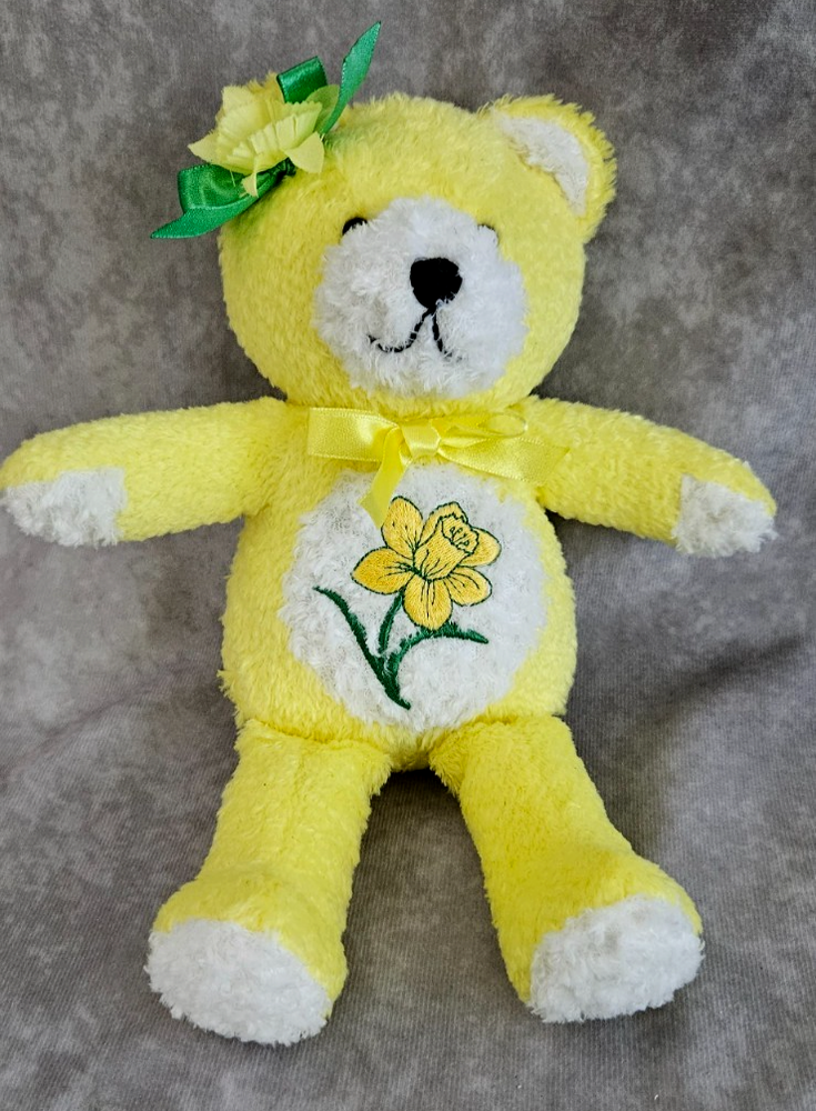 Soft Yellow Stuffed Teddy Bear with Daffodil Design on Tummy by Abbey Press-image