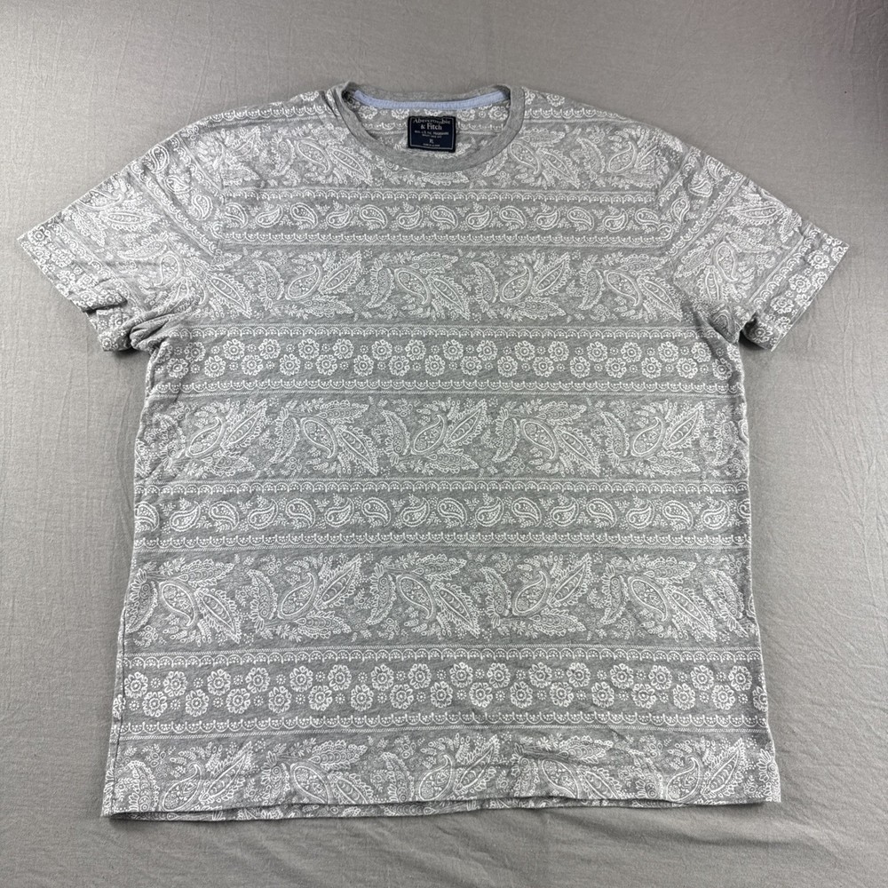 Abercrombie Fitch T-Shirt Mens XL Gray Paisley Short Sleeve Preppy Y2K Casual-image