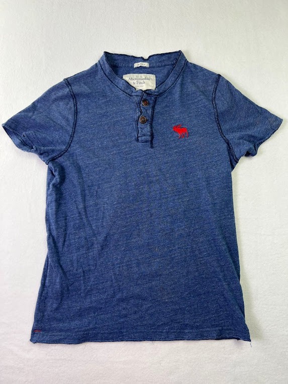 Abercrombie & Fitch Muscle T Shirt Mens S Blue Henley Short Sleeve Vintage Y2K-image