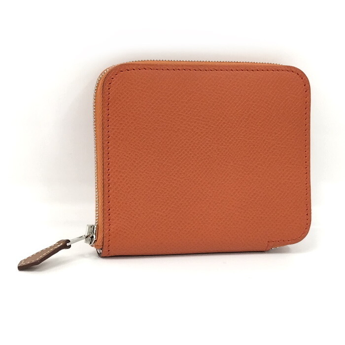 HERMES coin purse azap silk in leather orange z Stamp 978972