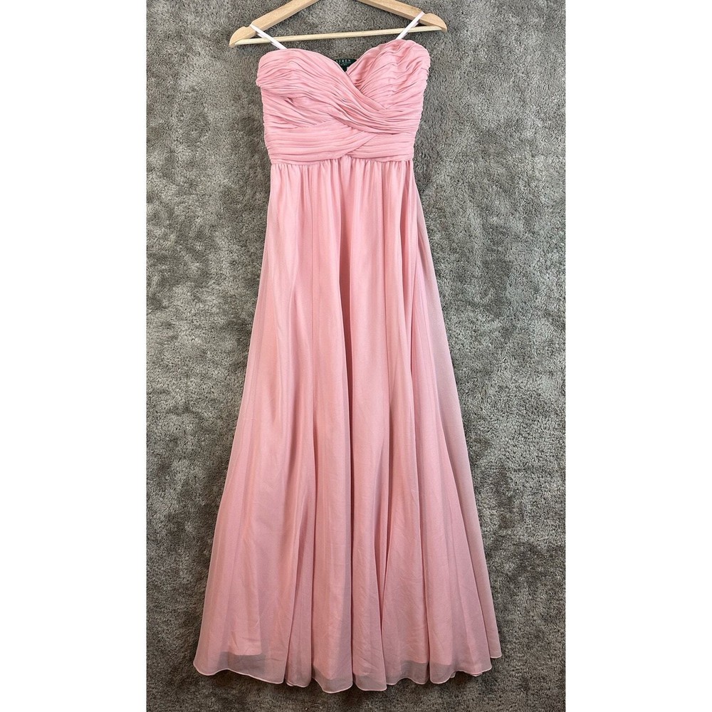 Ralph Lauren Evening Maxi Dress Pink Chiffon Strapless Gown Bridesmaid Prom 4 S