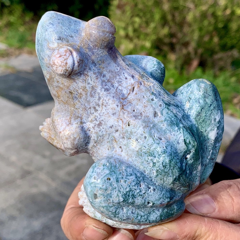 328G Amazing natural marine jasper crystal carving frog jasper aura stone