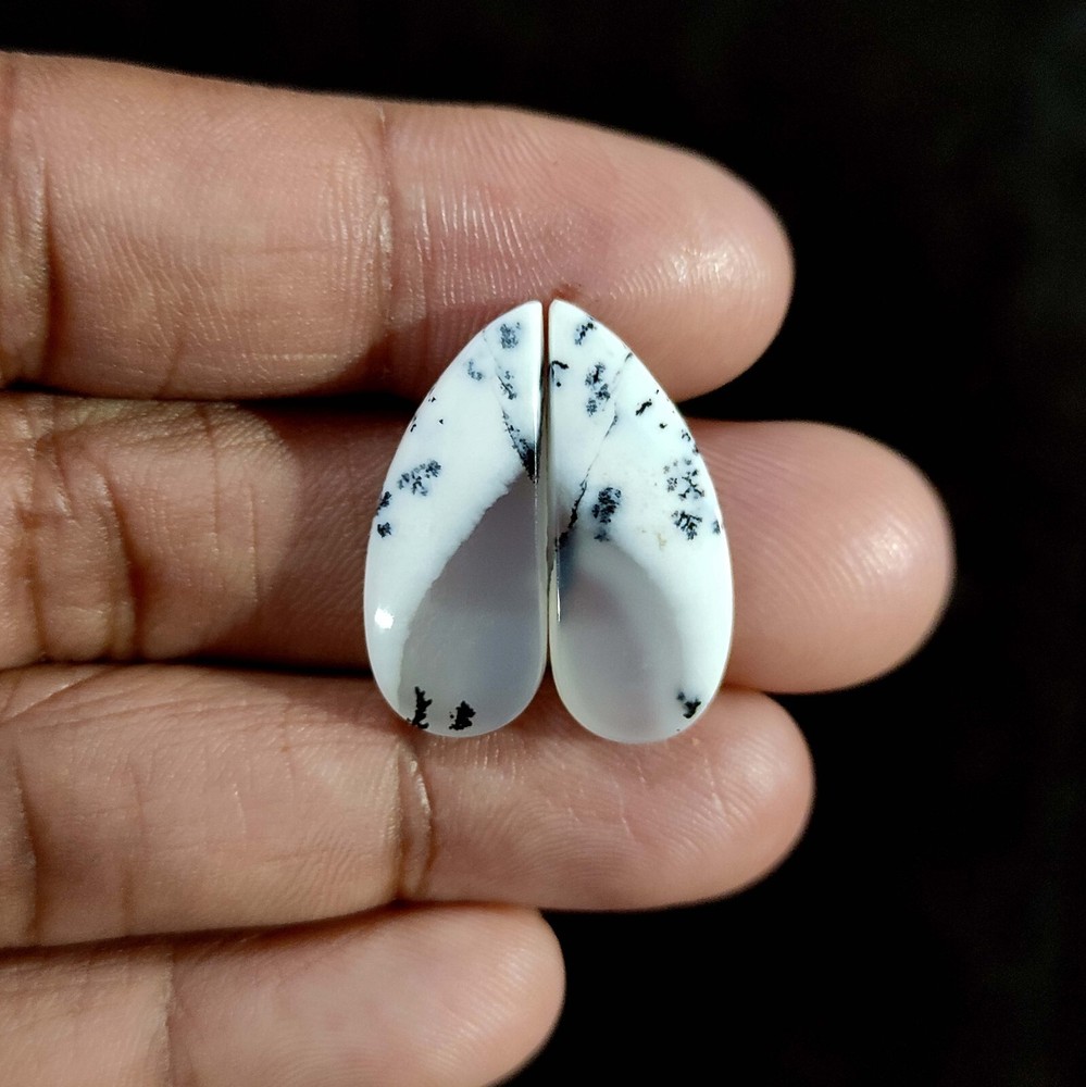 2 Pcs 16.30 Cts Natural Dendritic Opal Necklace Making Cabochon 25x10x3.4 MM