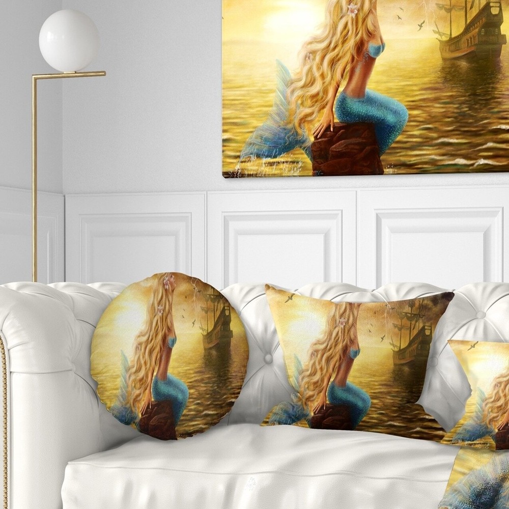 Designart 'Sea Mermaid with Ghost Ship' Seascape Throw
