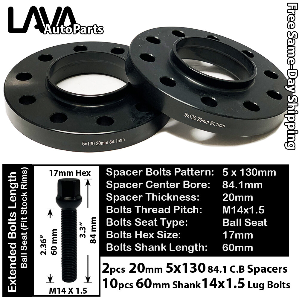 2PC 20MM THICK 5X130 84.1MM C.B WHEEL SPACER+14X1.5 BOLT FIT MERCEDES G CLASS