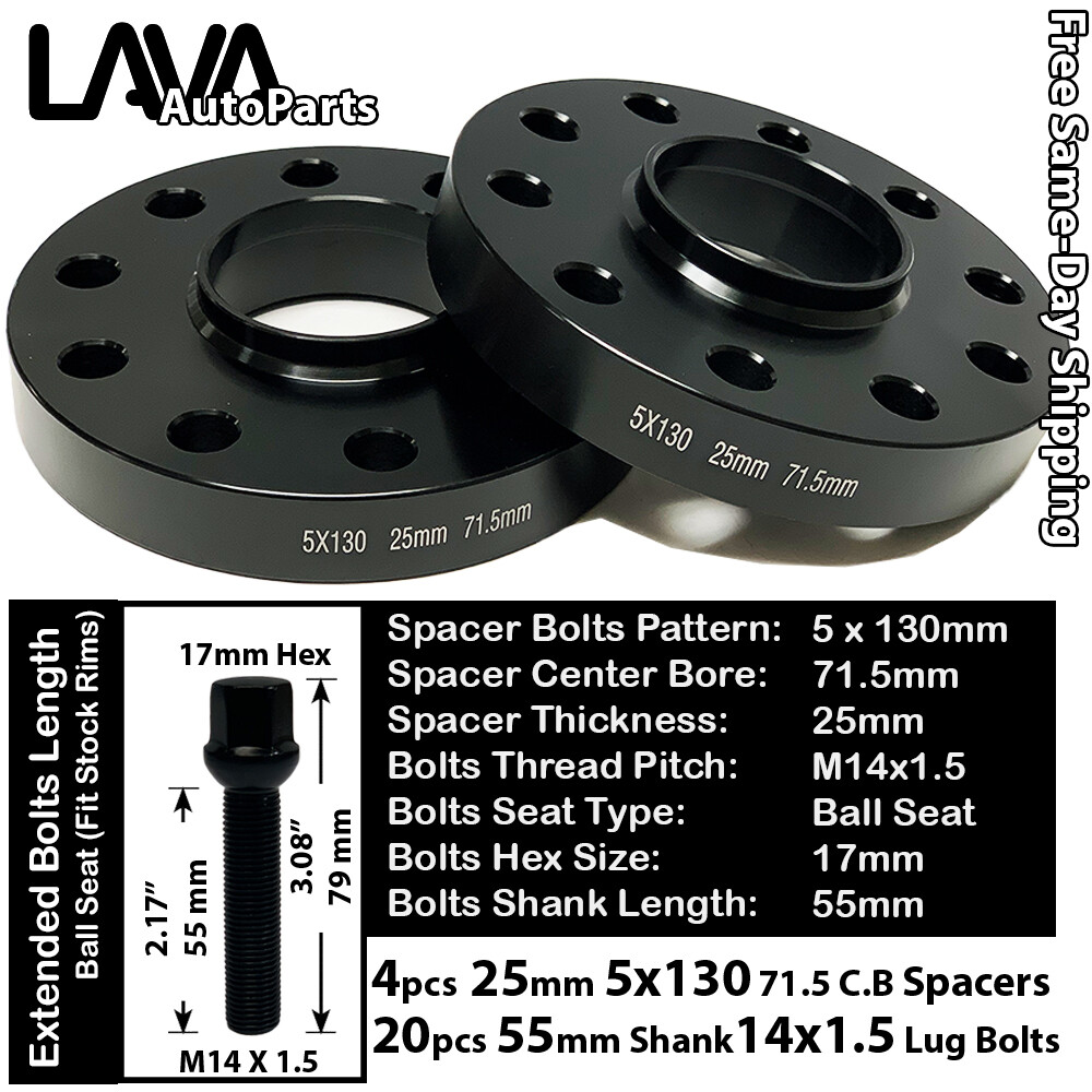 4PC 25MM THICK 5X130 71.5MM C.B WHEEL SPACER+14X1.5 BOLT FIT AUDI VW PORSCHE