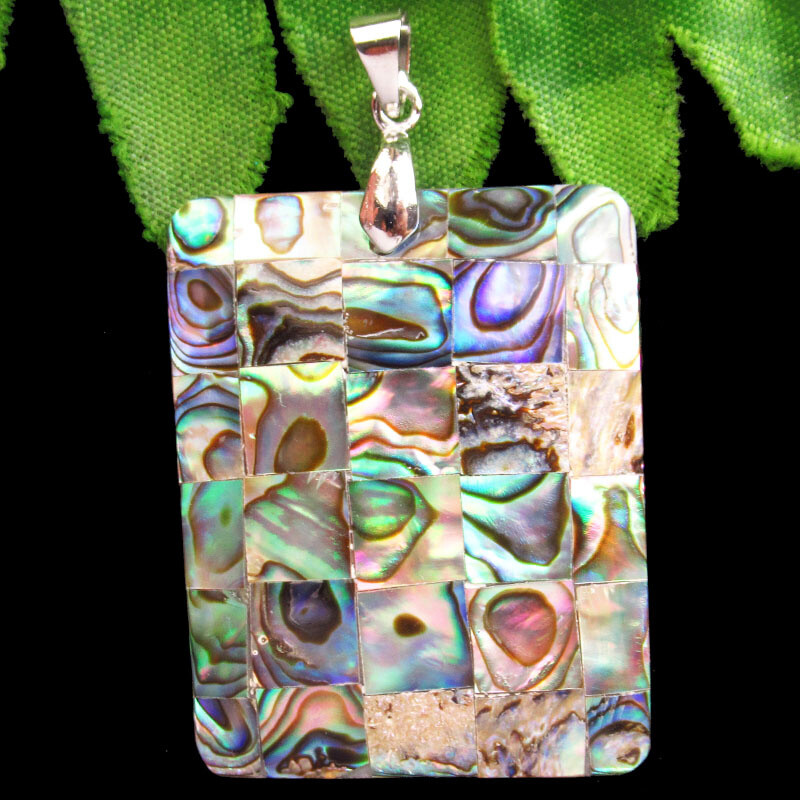 1Pcs Natural Abalone shell Oblong Energy Reiki Healing Amulet Pendant Q13708