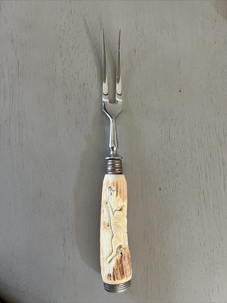 Vintage Meat Carving Serving Fork Antler Handle, stainless, Germany