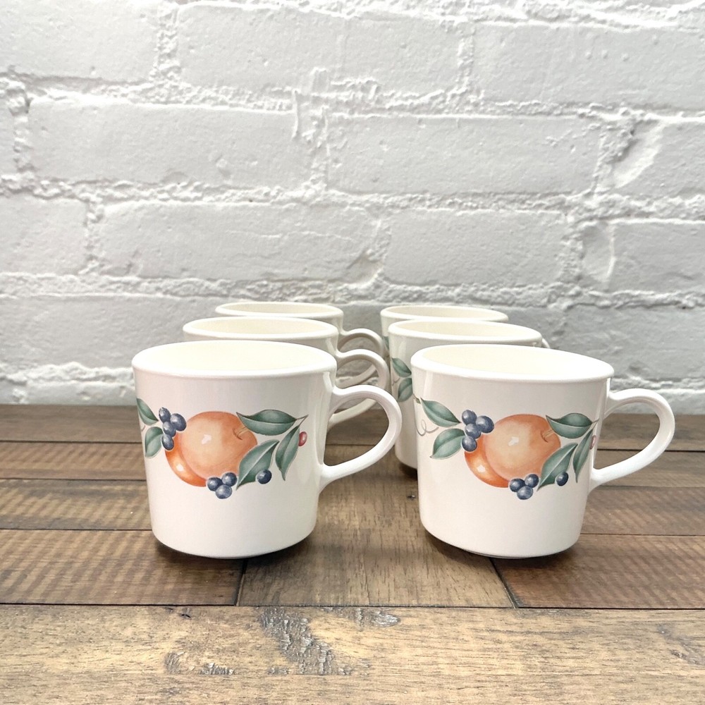 Set Of 6 Vintage Mugs Corning ware Corelle Abundance Fruit Pattern Cups
