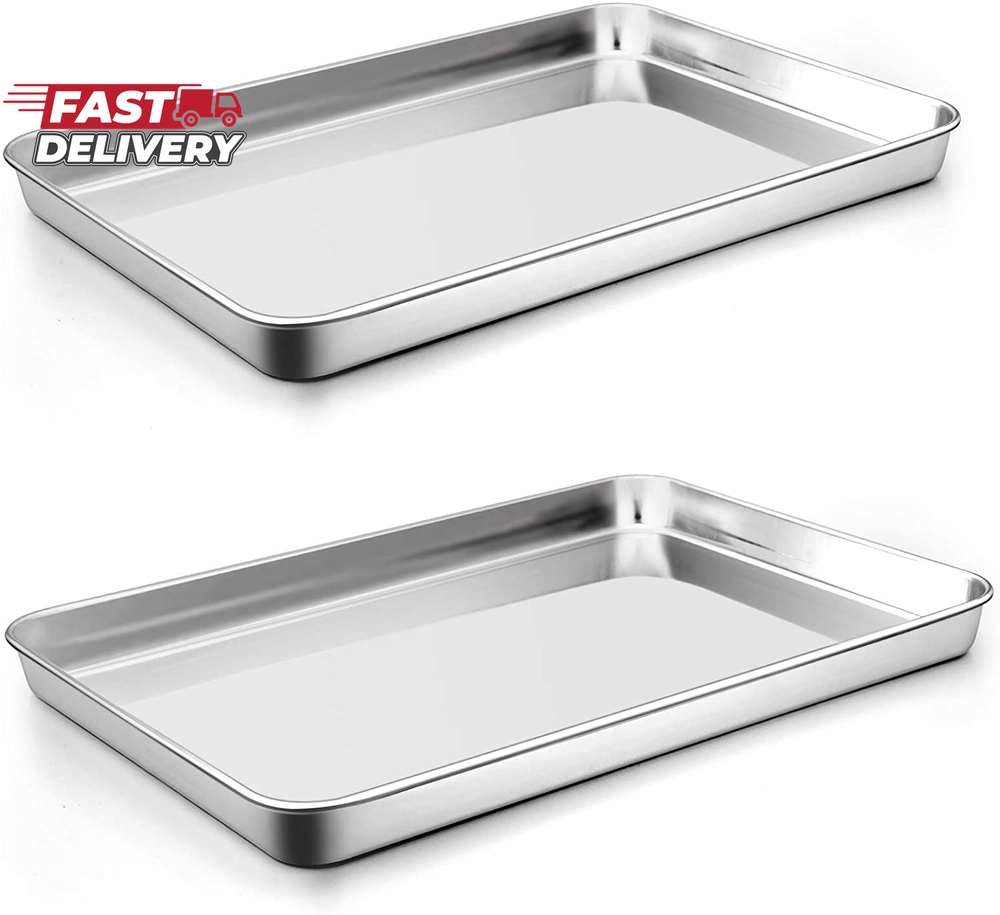 Stainless Steel Cookie Sheet Baking Pan Oven Tray Commercial Baking Sheet 2 Pcs