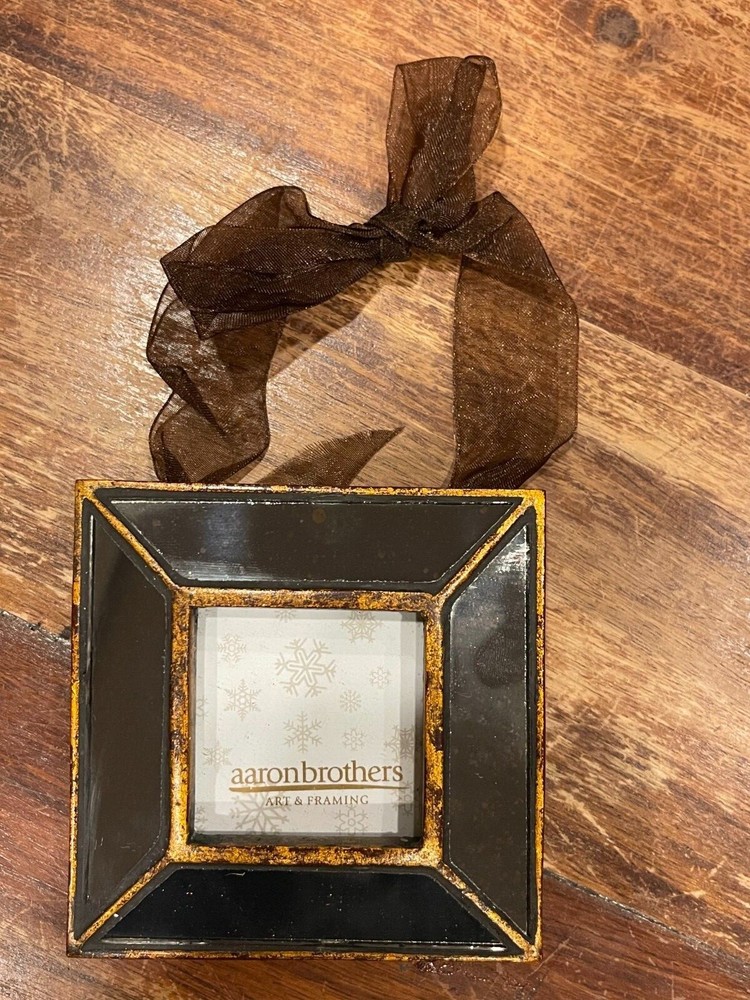 Aaron Brothers Square Mirrored Christmas Photo Frame Ornament with Ribbon-image