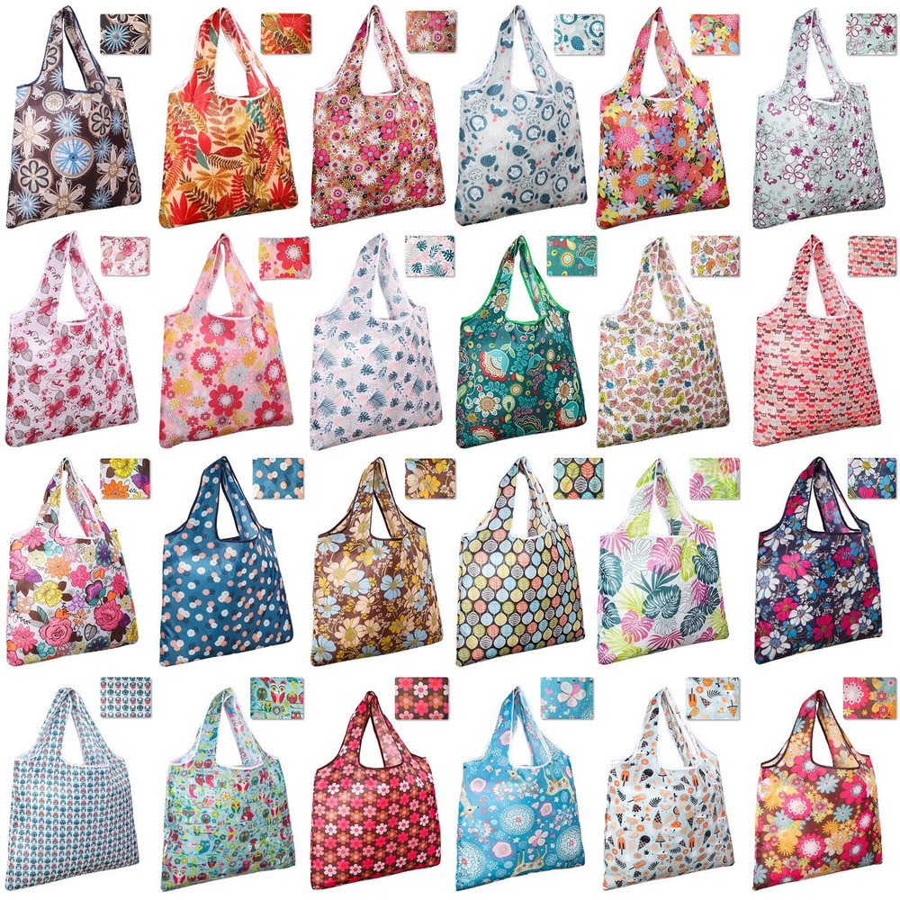 24 Pieces Reusable Grocery Bags Polyester Shopping Bags for Groceries Multi C...