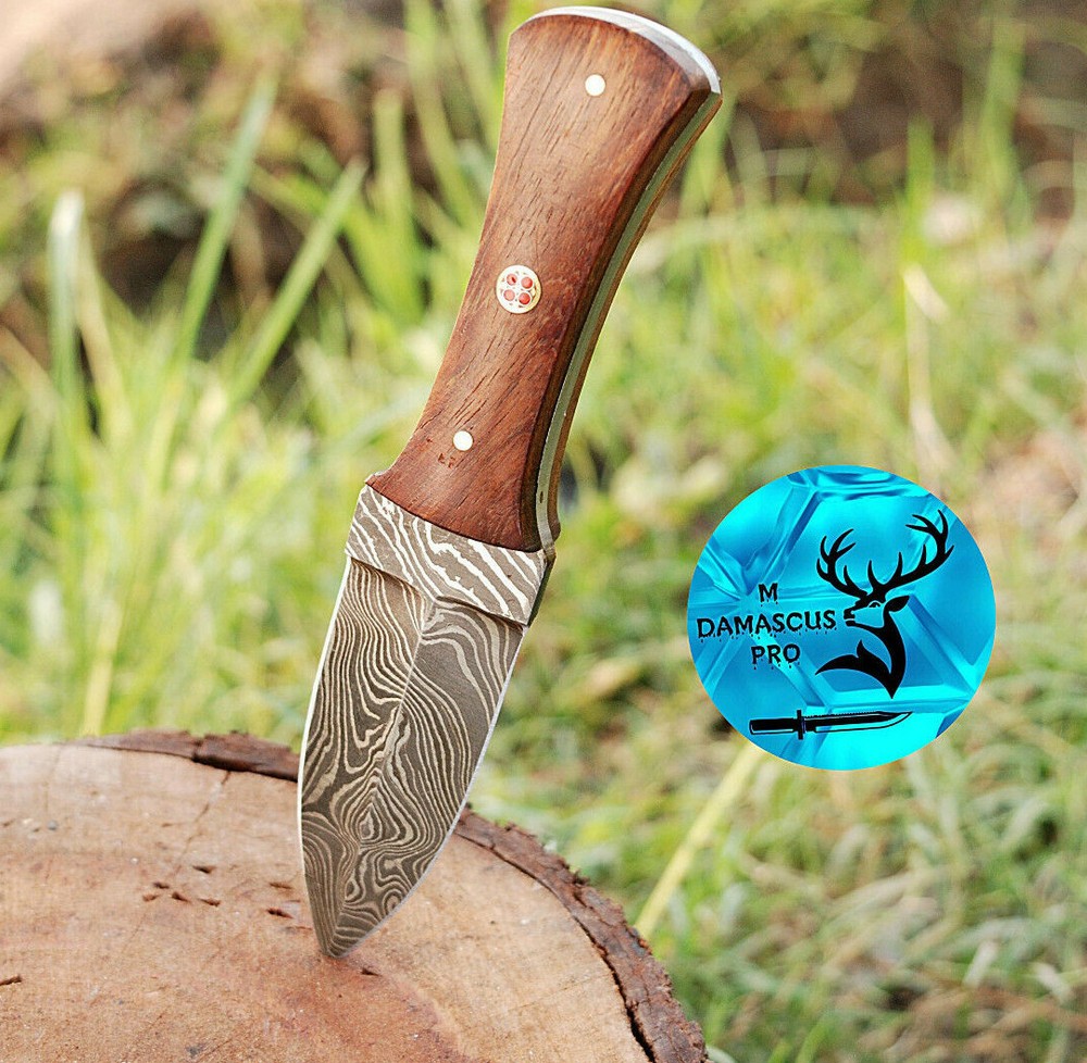 HANDMADE DAMASCUS STEEL THROWING BOOT KNIFE HUNTING CAMPING W/ WOOD HANDLE 869