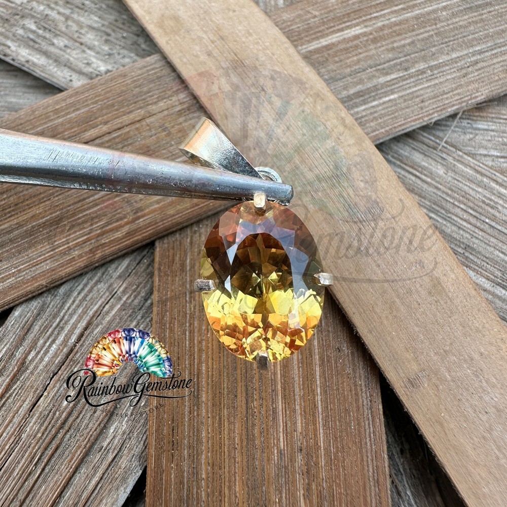 Natural Certified Yellow Citrine 13.60 Ct Loose Gemstone 925 Sterling Silver Pendant Jewelry