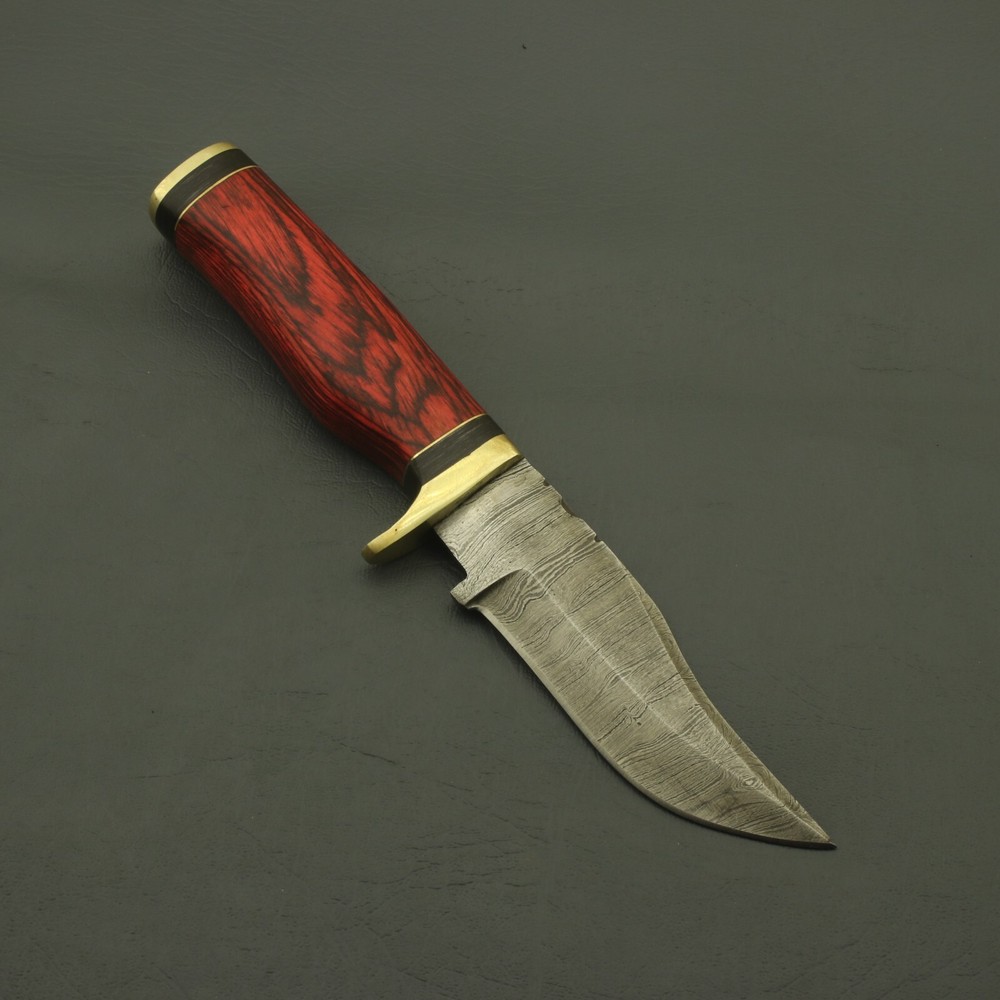 Handmade Damascus Steel Blade Knife with Pure Rosewood Handle & Leather Sheath
