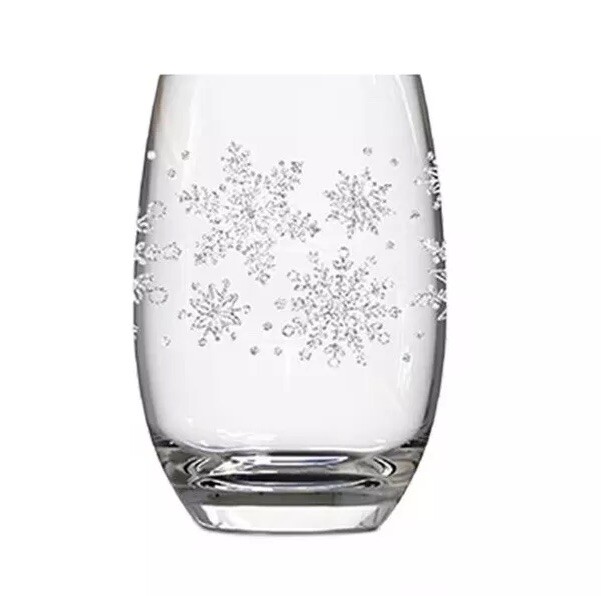 2 Glittered Snowflake Stemless Wine Glasses 15.5 oz Christmas Cheer  