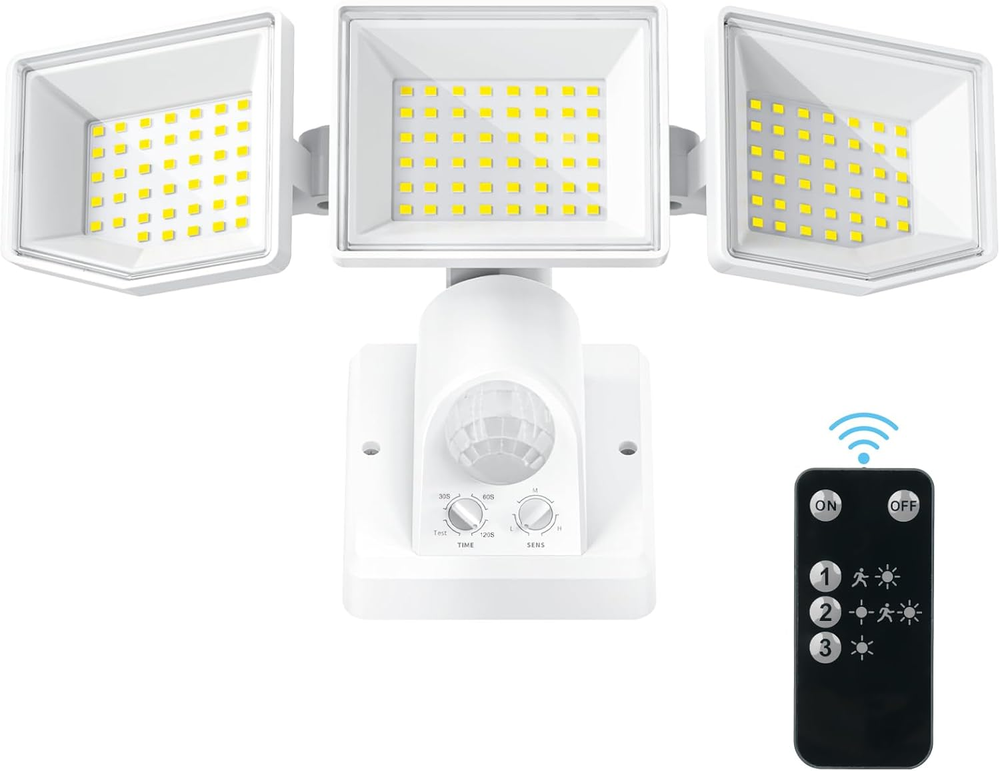 LED Flood Light Motion Sensor Outdoor, 6000LM Security Light with Three Heads, I
