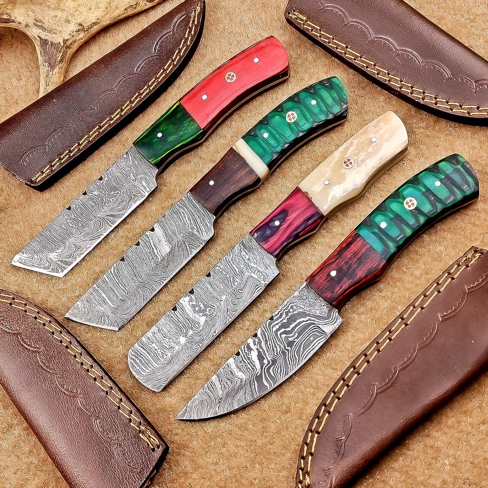 4 Pcs Damascus Blade Skinner Knives Set | 8