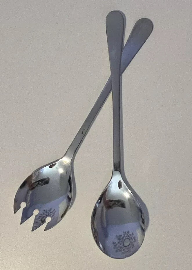 Vintage Spoon Fork Serving Set 9” Long Silver Plated Italy