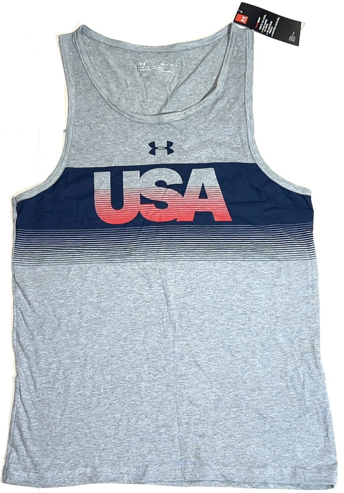 Under Armour Heat Gear USA Loose Fit Sleeveless Muscle Gray Tank Top Shirt Men S