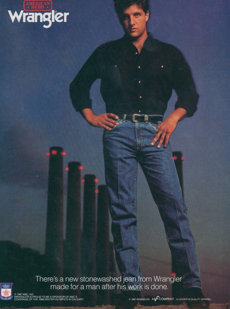 1987 Wrangler Stonewashed Jeans American Hero Winter Olympics Vtg Print Ad SI18