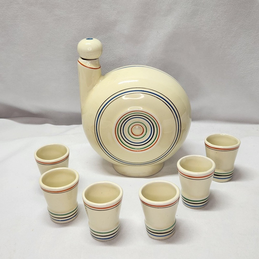 Vintage Ceramic Liquor Sake Whiskey Tequila Decanter Cordial Set Shot Glass Cups