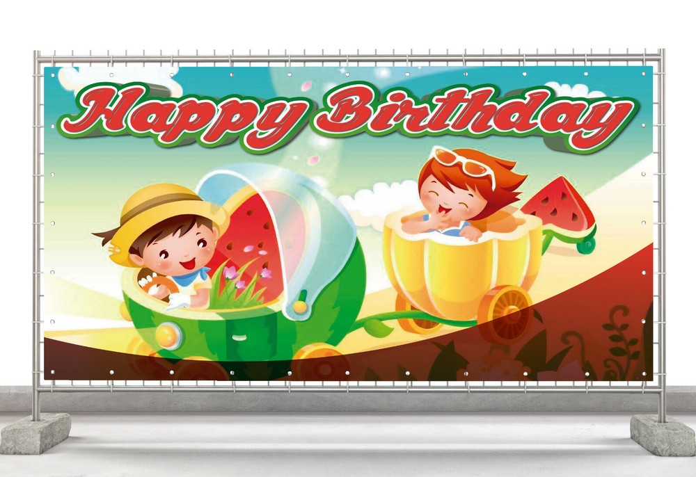 kids watermelon animated Custom Happy Birthday Banner Personalized Poster M577